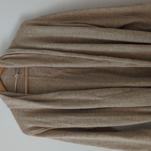 Red Envelope Tan Long Line Cardigan Cashmere Cozy Sweater W Shawl Collar+ Belt M - Picture 2 of 6